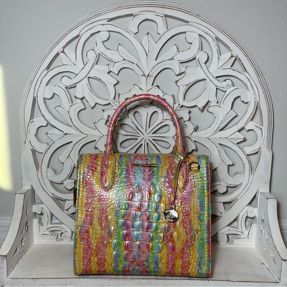 SOLD Brahmin Saltwater Taffy Small Caroline Satchel Pink Green Yellow Purple - Picture 6 of 9